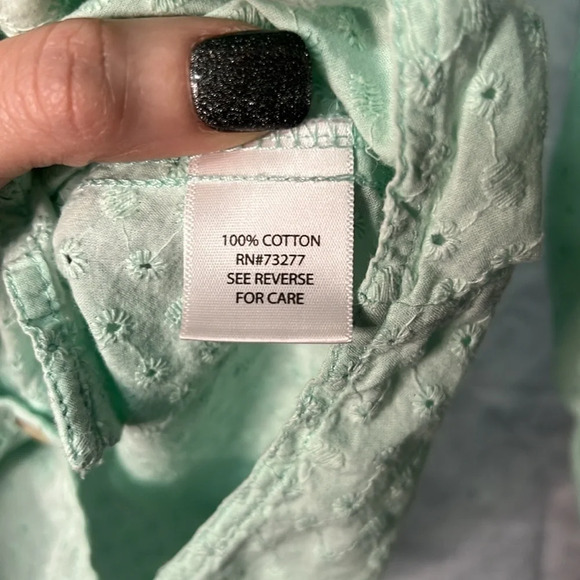 Croft & Barrow Mint Green Eyelet Button Down 3/4 Sleeve Blouse - size XS - Picture 11 of 13